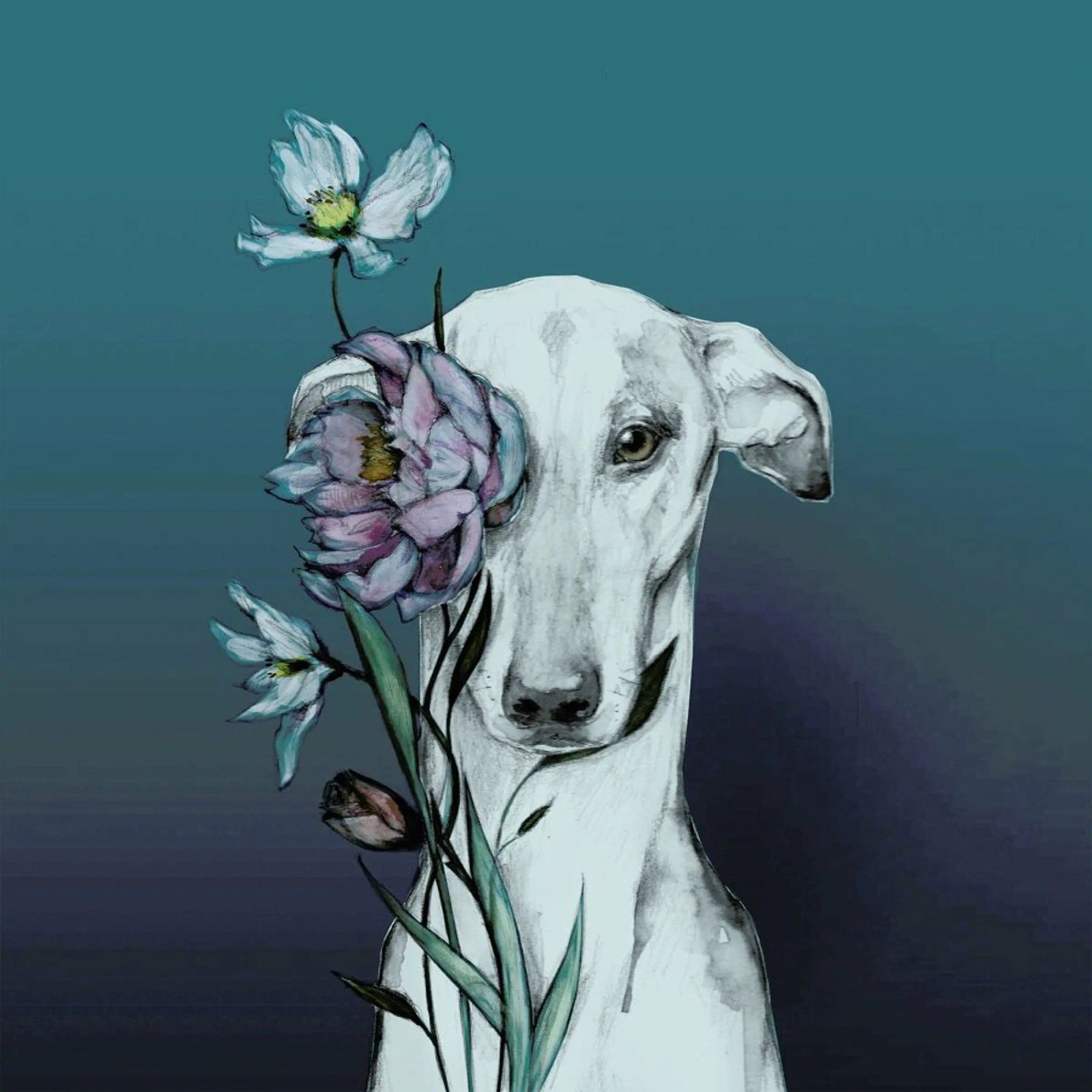 Greyhound Floro Blue poster by Susana Miranda ilustracion