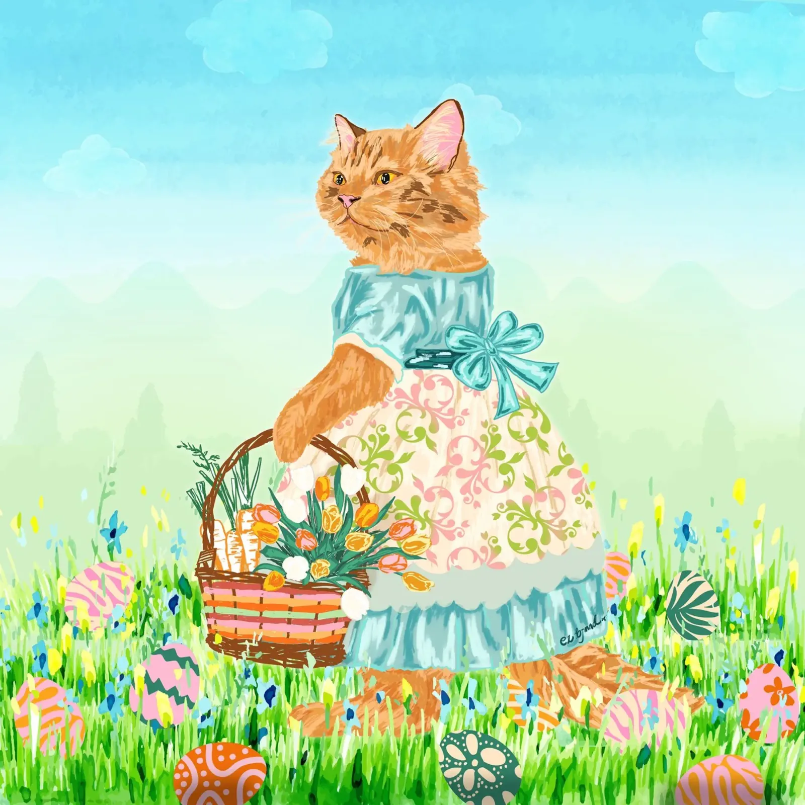 Gatto magico di Pasqua poster con telaio in legno da EDMPROJECT