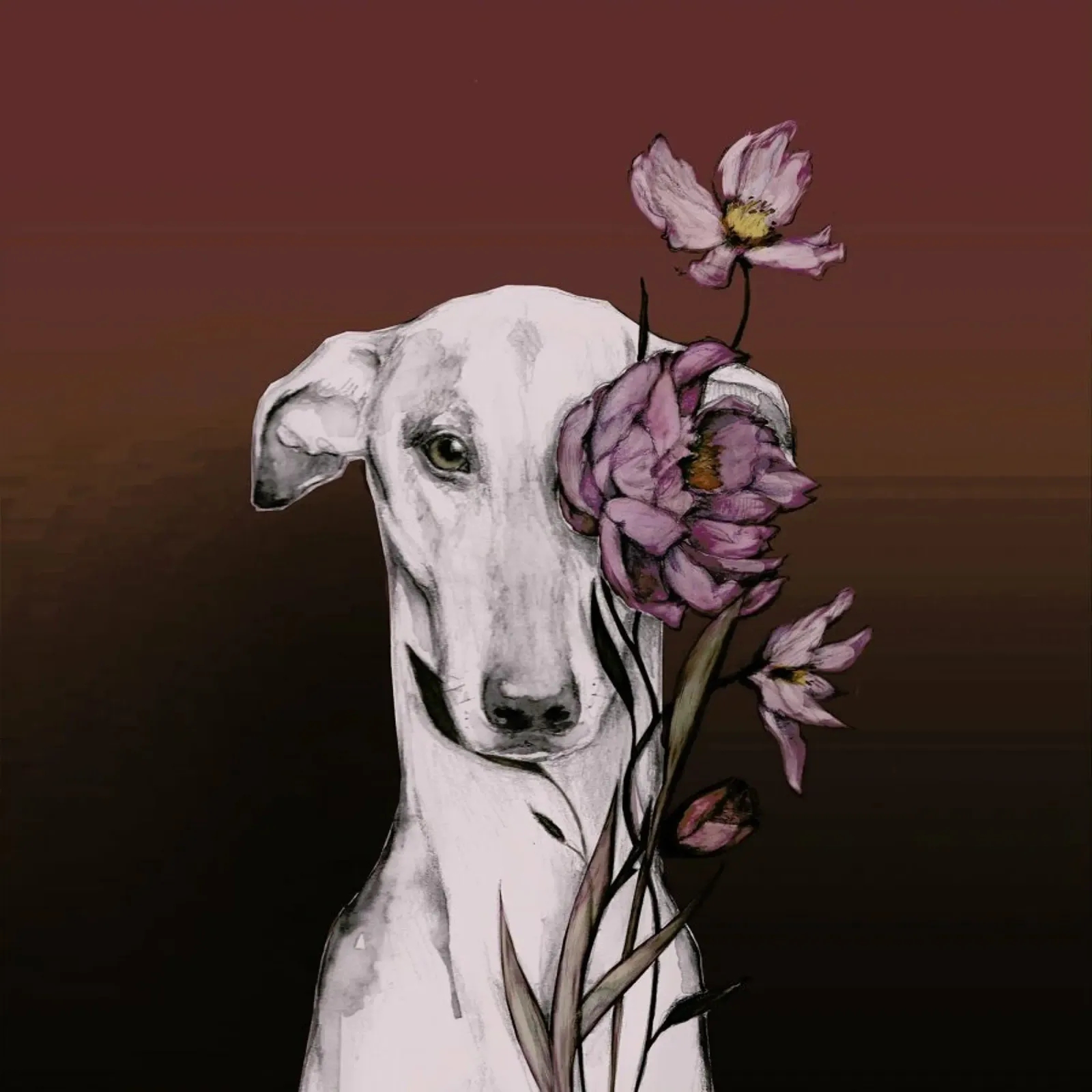 Levriero Floro Rosso poster con telaio in alluminio da Susana Miranda ilustracion