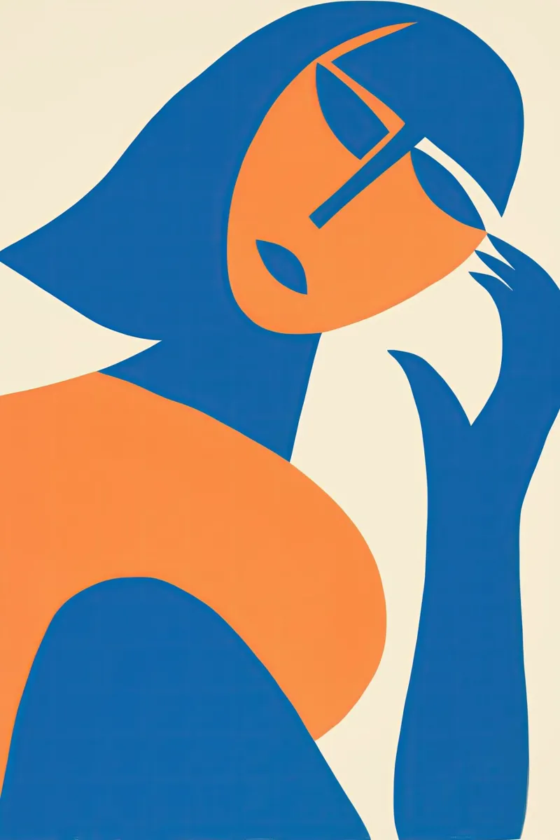 Silhouette astratta di donna | Ispirato a Matisse poster con telaio in legno da Autofocus