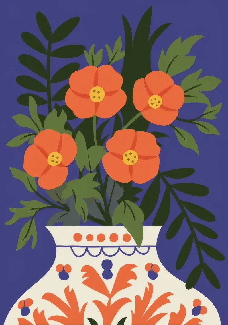 Blauwe vaas poster met houten frame van Seren Liodra