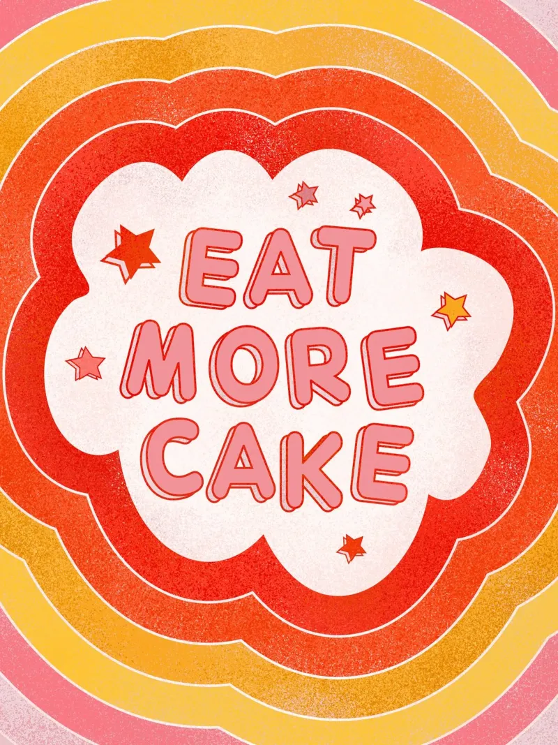 Eat More Cake" Retro Typography Art Print - Dessert Lover poster con telaio in plastica da showmemars