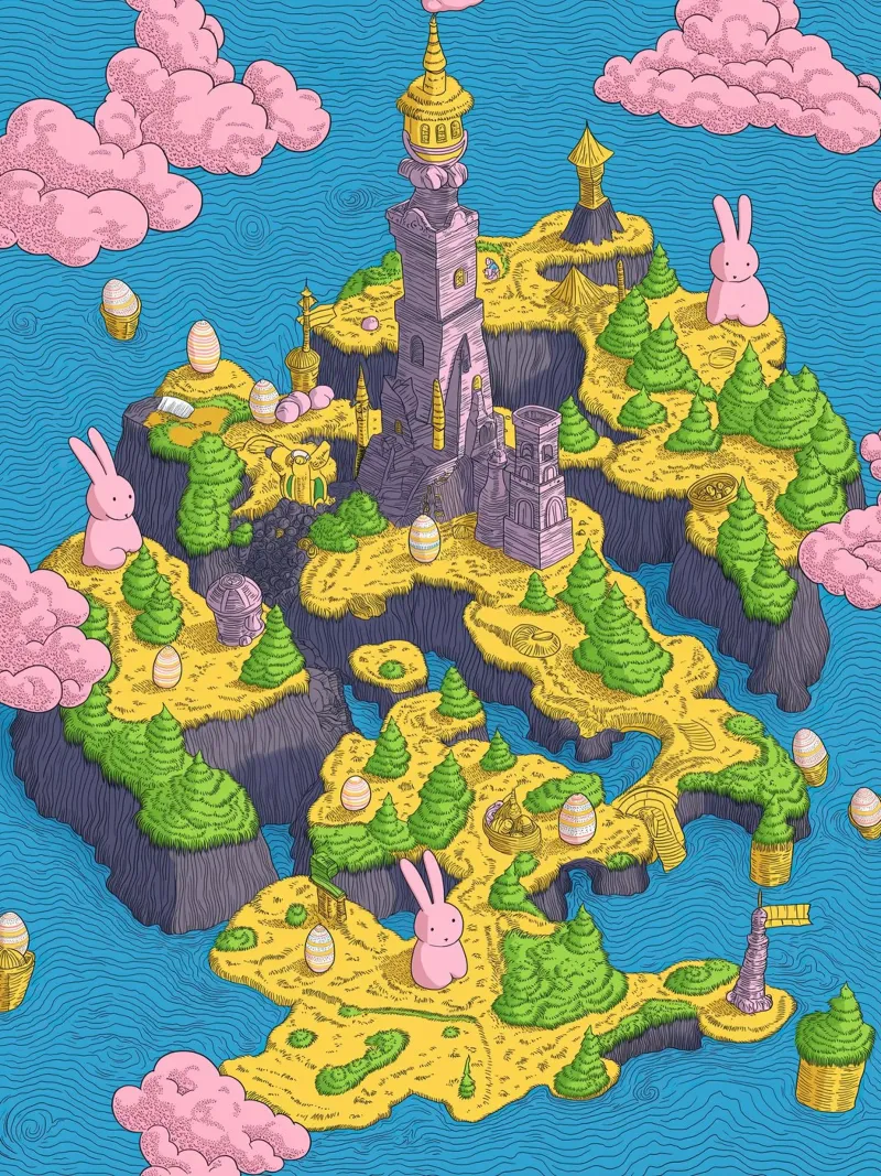 Mappa del Tesoro con Conigli Rosa | Compleanno Bambini pellicola backlit da Kaji