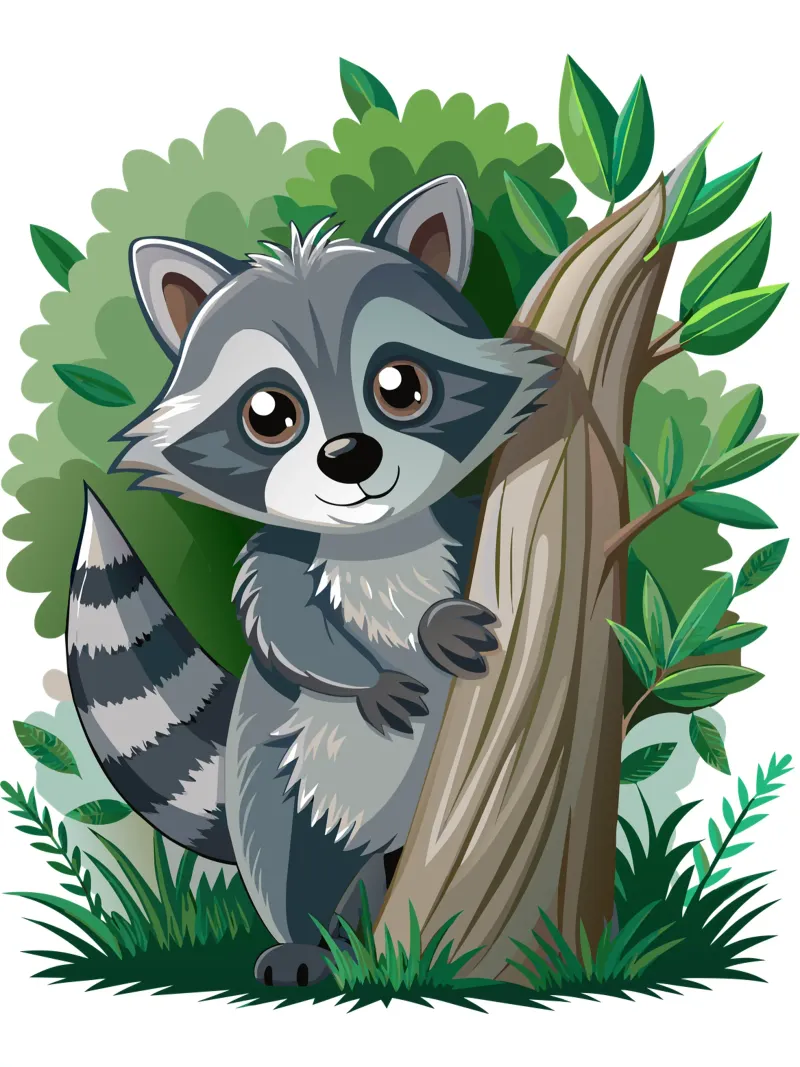 Cartone animato di procione carino nella foresta poster con telaio in plastica da flufftee