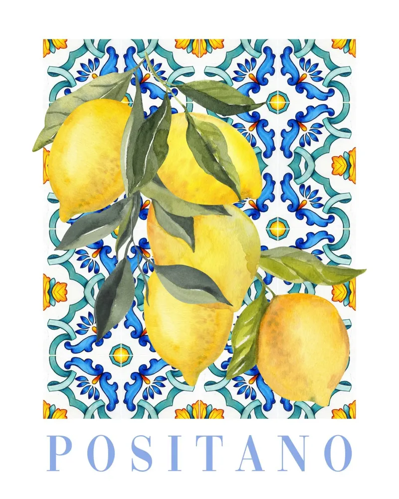 Zitrone Druck, Zitrone Poster, Amalfiküste Wandkunst, Sommer Kunst Hahnemühle von Bella Studio