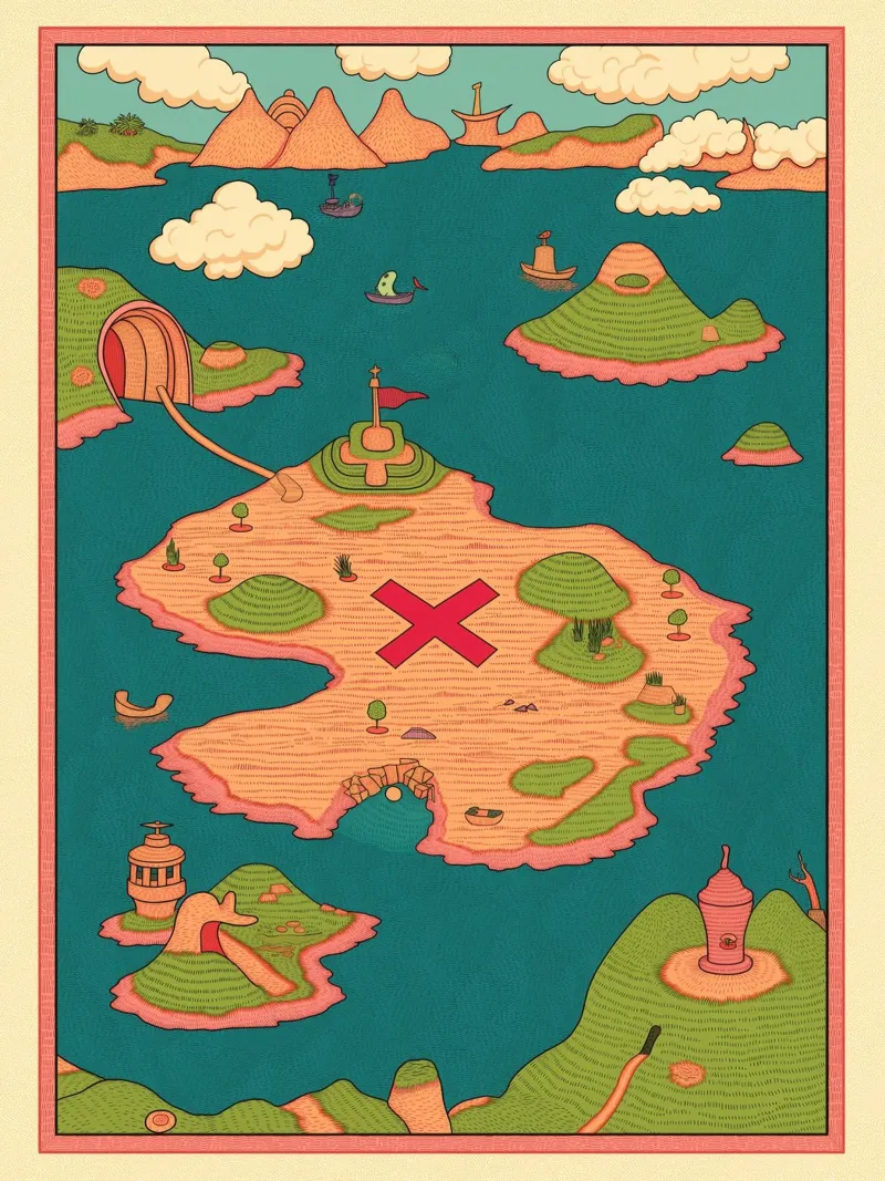 Carino e stravagante, mappa del tesoro per bambini, compleanno pirata e avventura poster con telaio in legno da Kaji