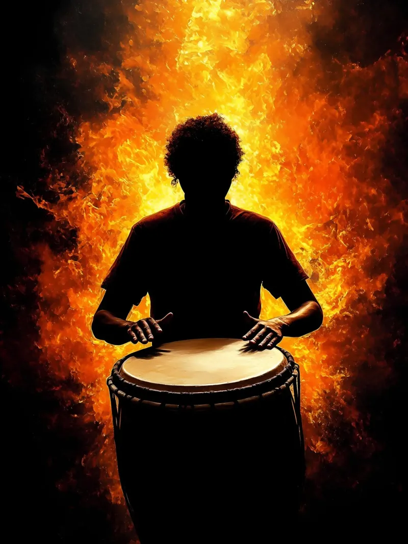 Silhouette di musicista suonatore di tamburo poster da Musictime