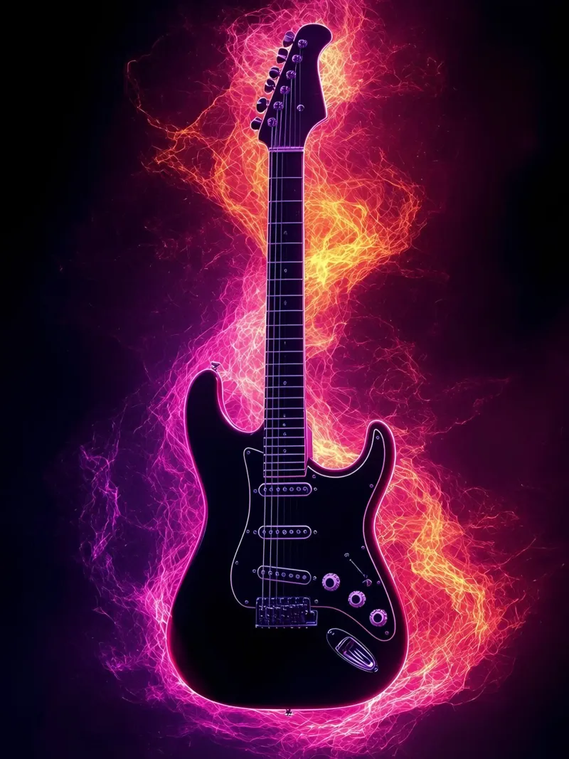 Chitarra elettrica al neon - Strumento musicale poster da Musictime