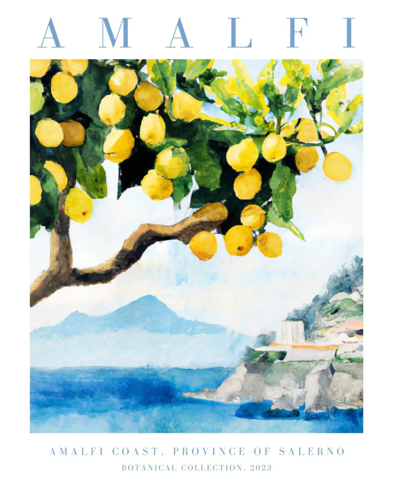 Amalfiküste Zitrone Druck, Zitrone Poster, Italien Poster Hahnemühle von Bella Studio