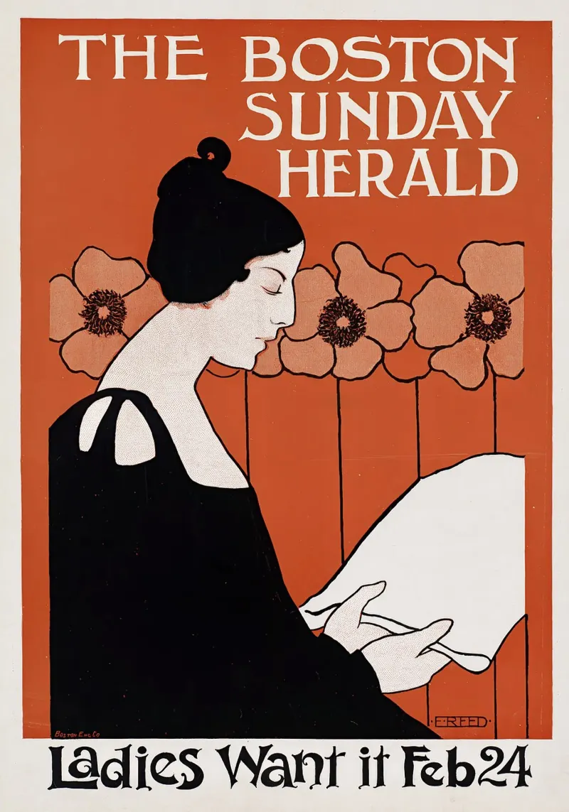 Poster d'epoca, rivista The Boston- Ritratto di donna poster con telaio in plastica da Vintage Gems