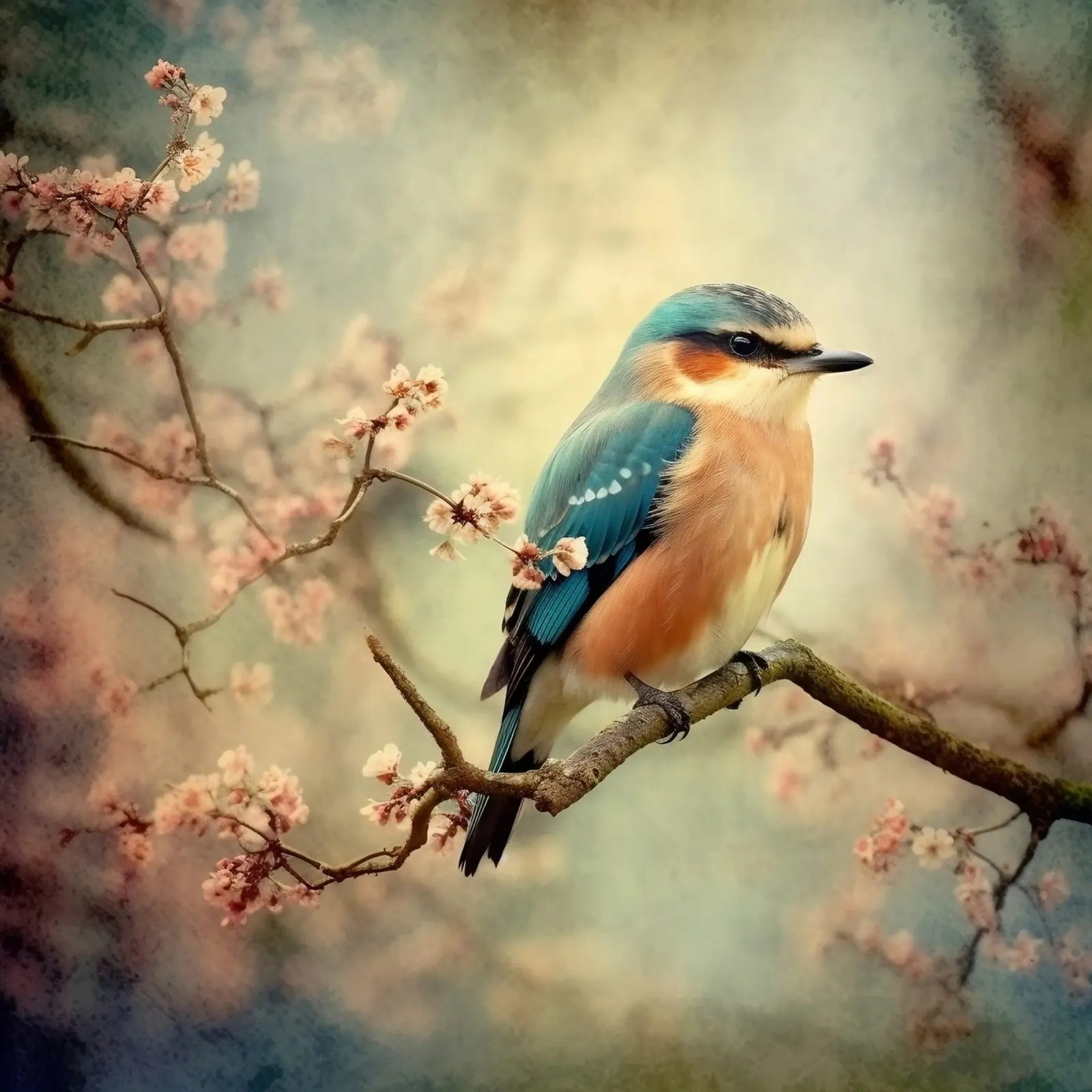 Uccello azzurro sul ramo alluminio dibond da PhotoVibe Decor