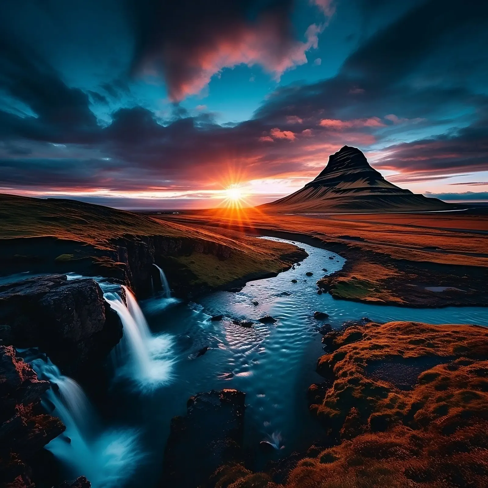 Paisaje islandés al atardecer lienzo con Marco flotante de PhotoVibe Decor