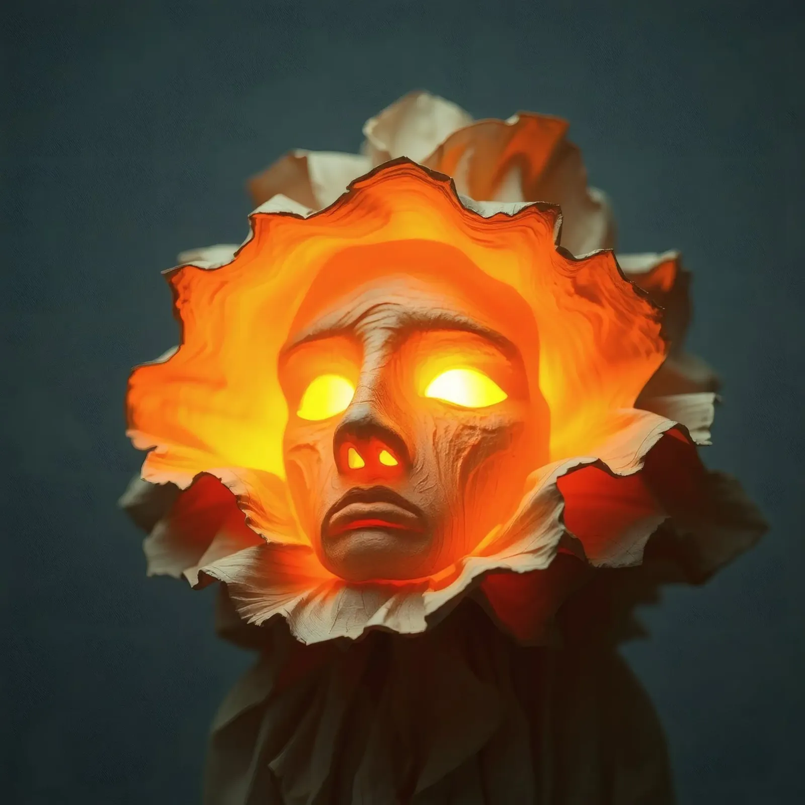 Intricate sculpture of a face surrounded by illuminated hahnemühle by DesignDoodle