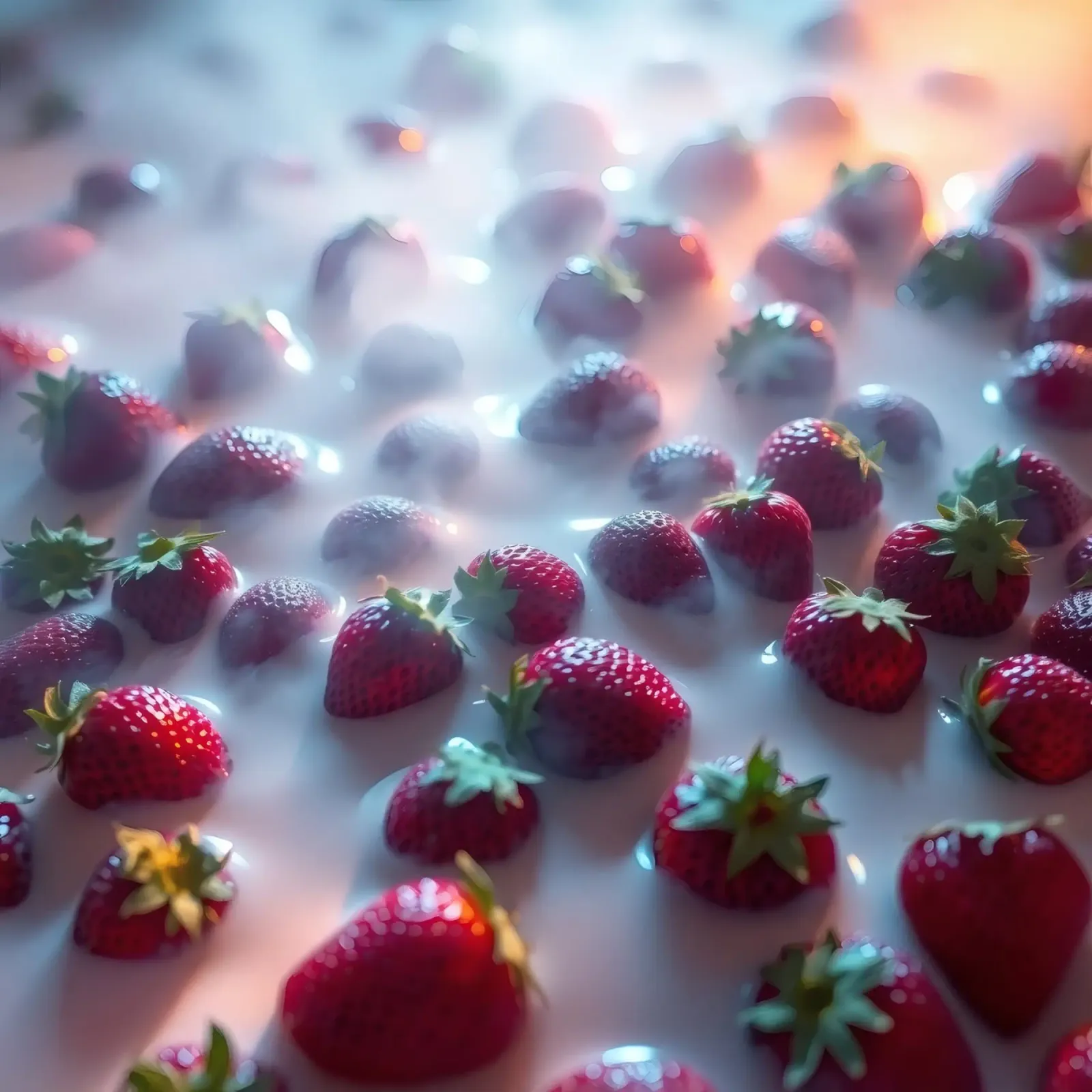 Fragole fresche circondate dalla nebbia atmosfera rinfrescante pellicola backlit da DesignDoodle