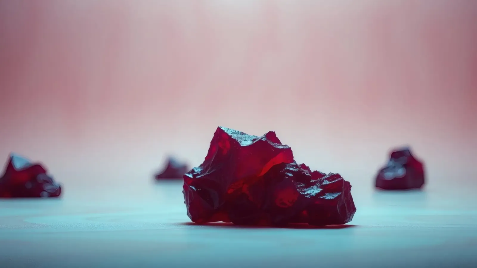 Bright red gelatin cubes scattered on a soft surface canvas by DesignDoodle