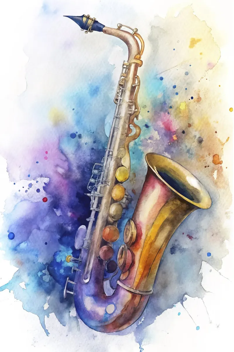 Saxophone in watercolor carta hahnemühle da 🎁 ARTVI-SHOP