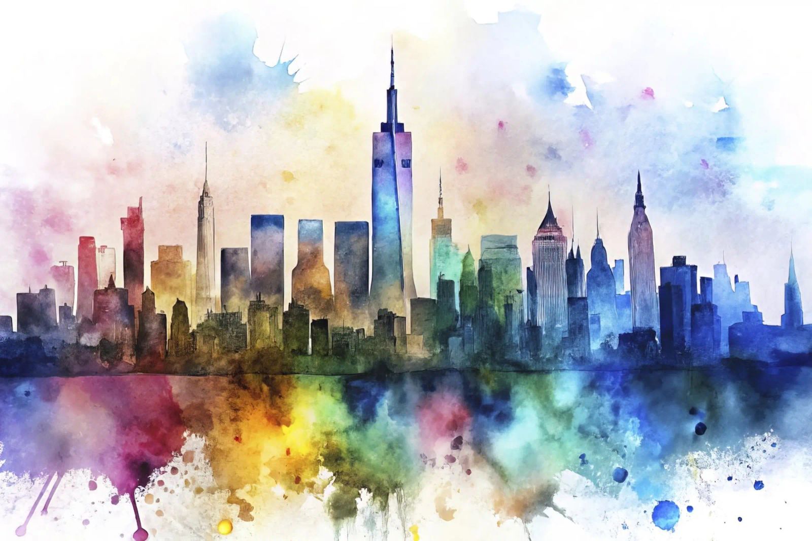 Ligne d'horizon de New York en aquarelle poster de ARTVI-SHOP
