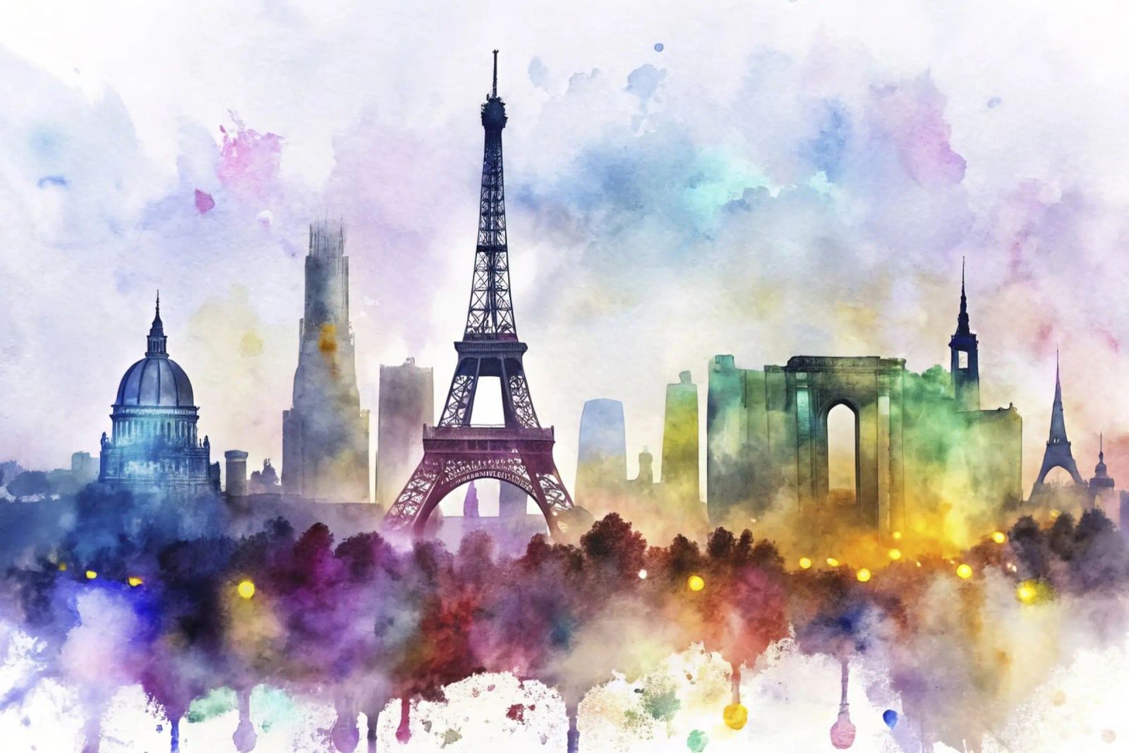 Ligne d'horizon de Paris en aquarelle poster de ARTVI-SHOP