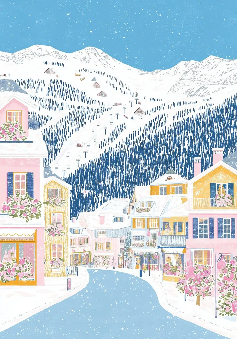 Courchevel Frankrijk, Skistad, Europa Reisposter Hippe Kunst canvas met Baklijst van Gaia