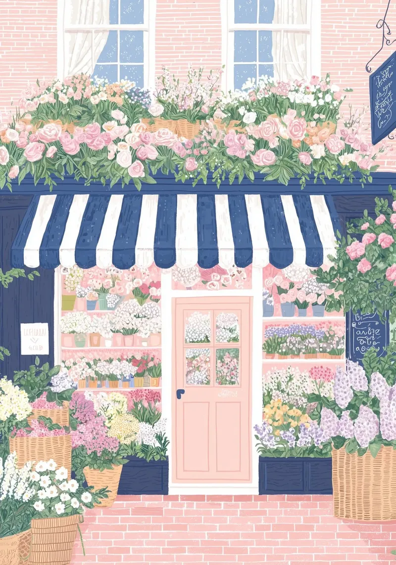Parijs Poster, Parijs Bloemenprint, Café in Frankrijk, Pastelkunst canvas met Baklijst van Gaia