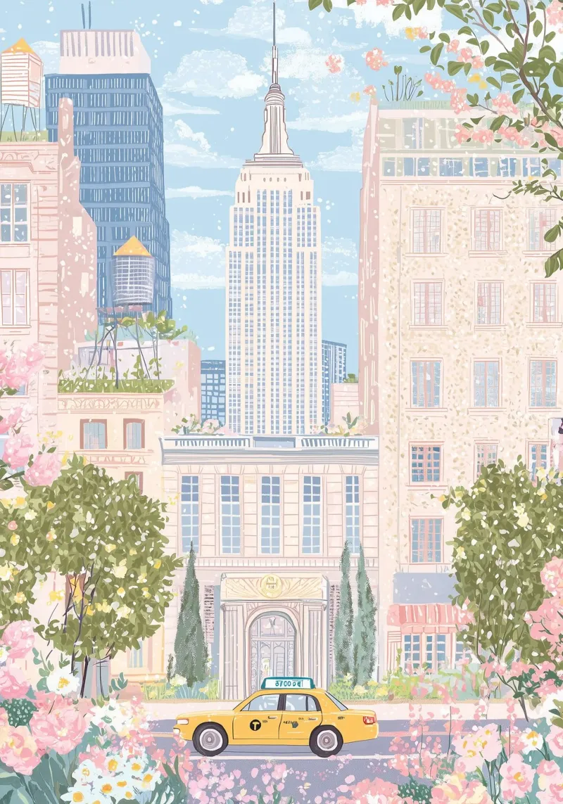 Poster di New York, stampa di viaggio, Manhattan Pastello Arte di tendenza tela con Cornice a cassetta da Gaia