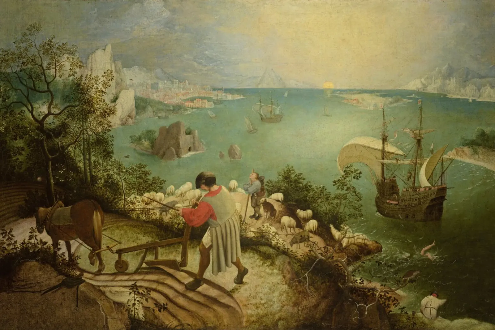 Pieter Bruegel il Vecchio -Paesaggio con la caduta di Icaro pellicola backlit da Timeless Artworks