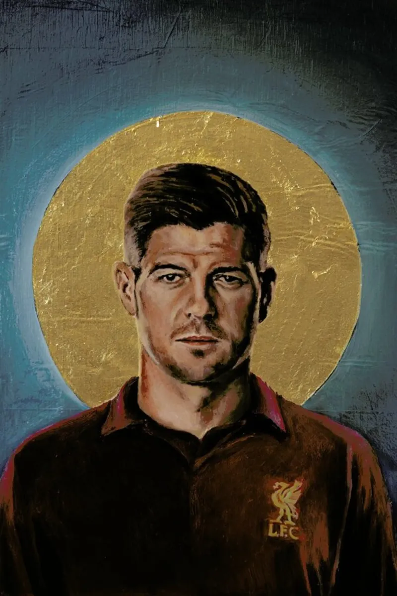 Football Icon - Steven Gerrard poster con telaio in alluminio da David Diehl