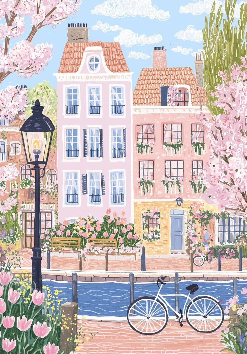 Amsterdam Poster, Netherlands in Spring, Flower Print Art canvas with Floater frame by Gaia
