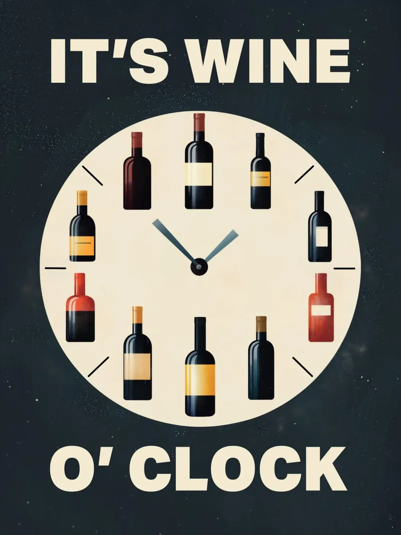 It's Wine O'Clock - Divertente poster da parete per la cucina del vino poster con telaio in legno da Kaji