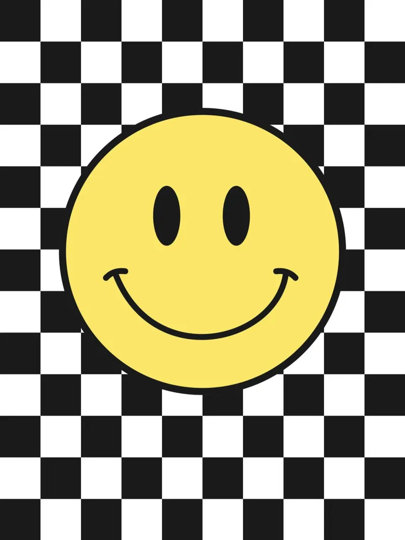 Smiley, motivo a scacchiera in bianco e nero tela da Paigaam Studio