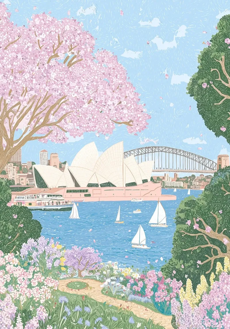 Poster di Sydney, arte murale di viaggio, arte murale della primavera australiana tela con Cornice a cassetta da Gaia