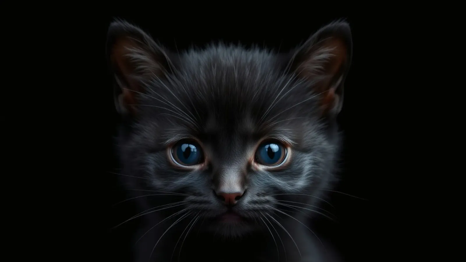 Un mystérieux chaton noir aux yeux bleus saisissants regarde l'intention panneau forex de DesignDoodle