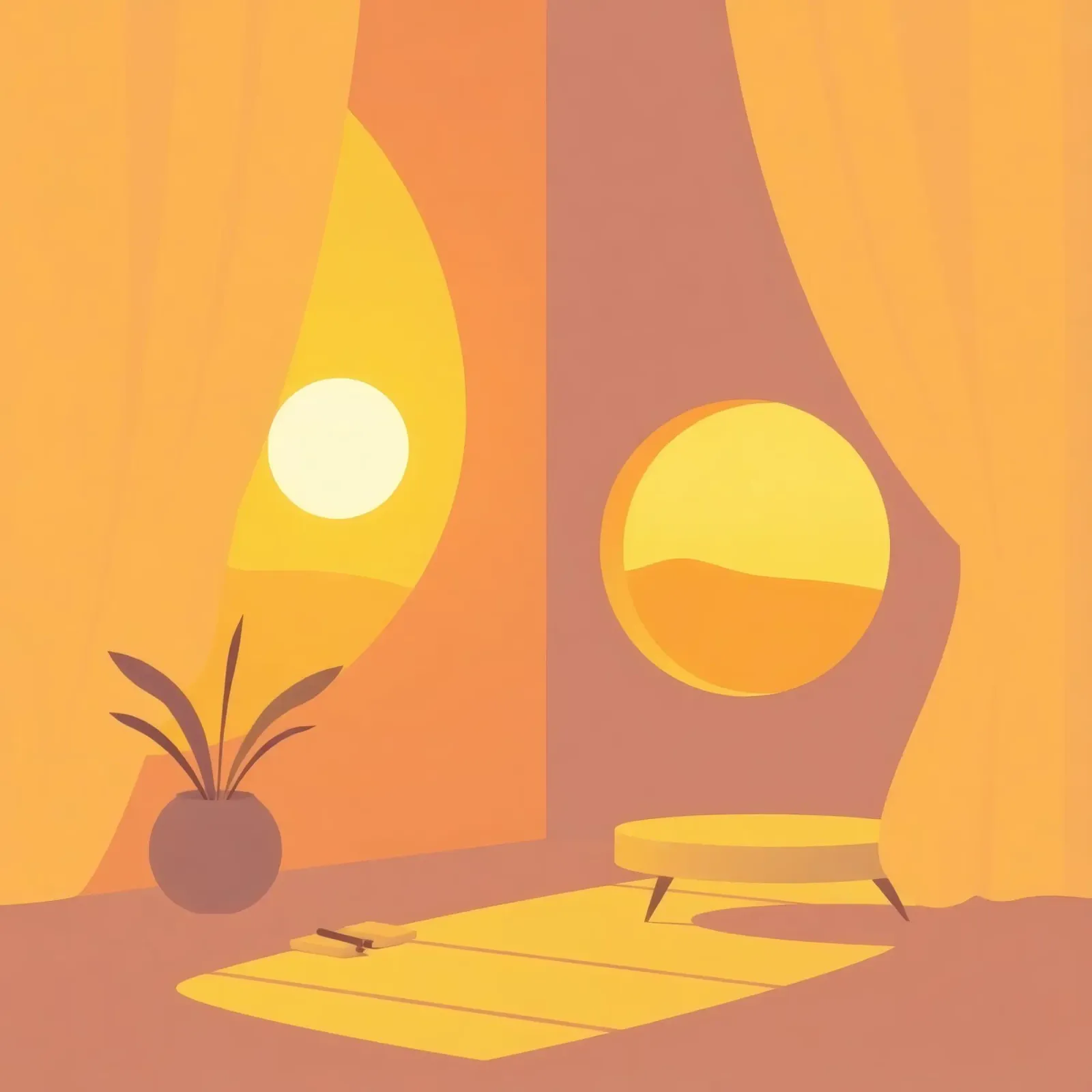 Interni accoglienti con la calda luce del sole che filtra attraverso le tende poster con telaio in plastica da DesignDoodle
