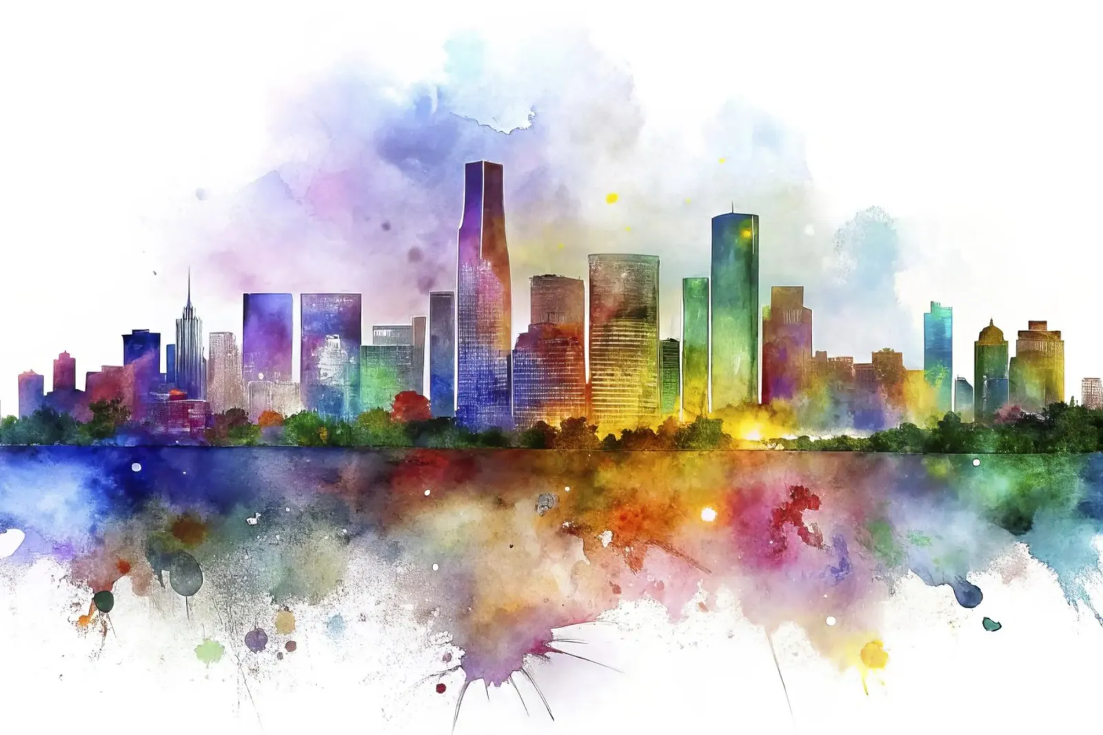 Lo skyline di Miami in acquerello pellicola backlit da ARTVI-SHOP