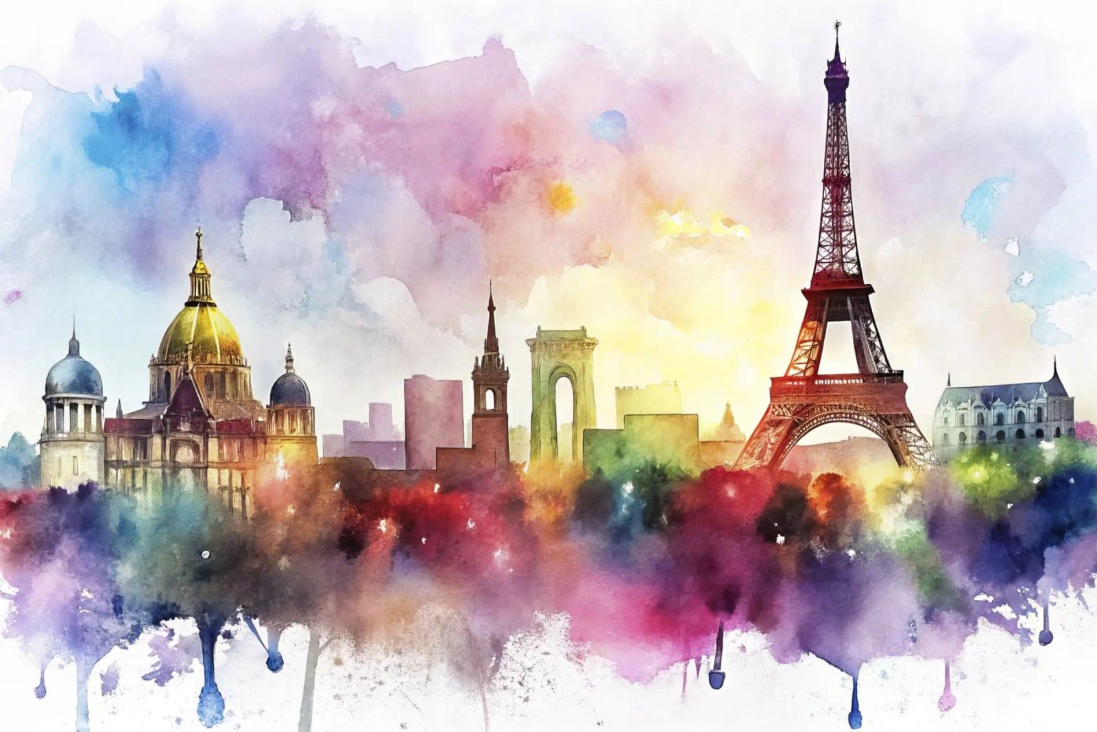 horizon de paris en aquarelle poster de ARTVI-SHOP