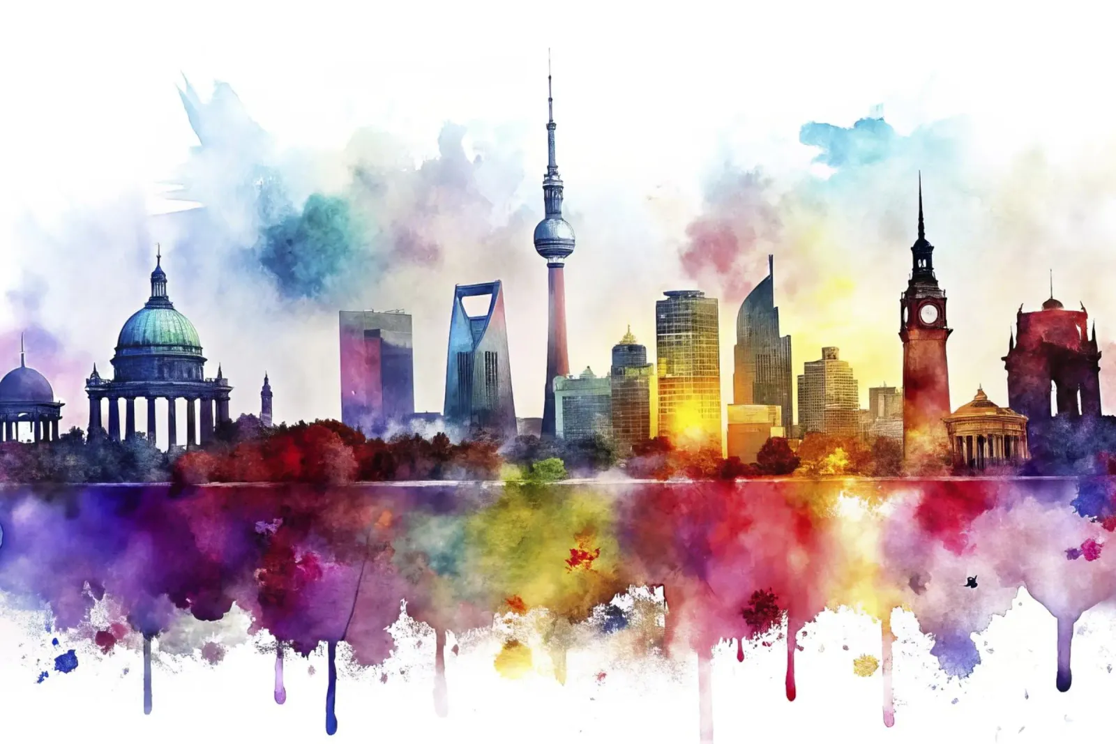 skyline di berlino ad acquerello alluminio dibond da ARTVI-SHOP