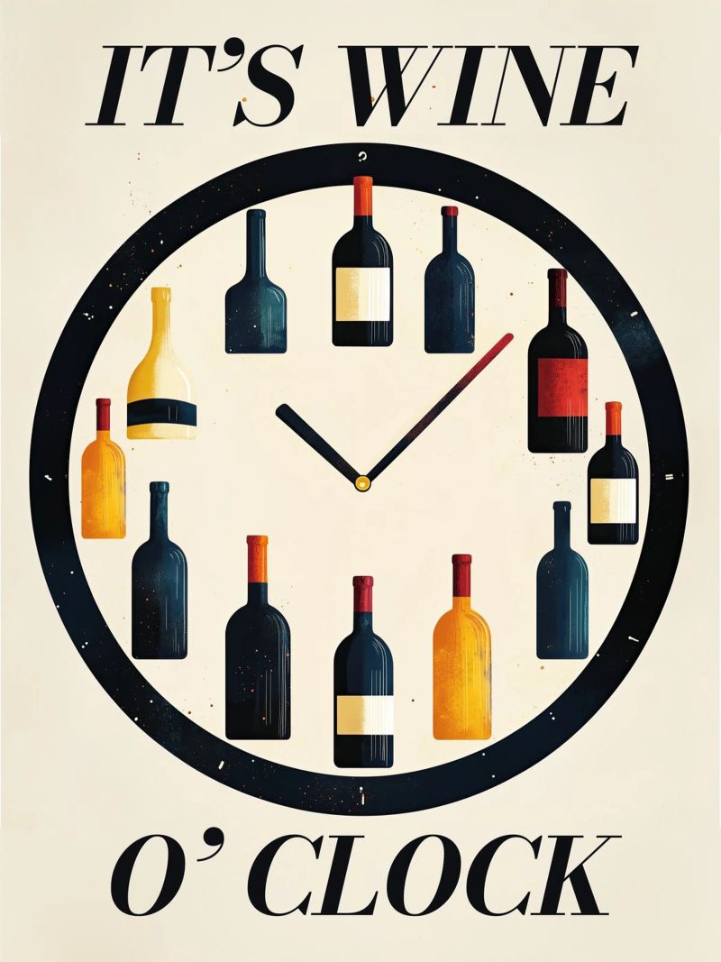 🍷 It’s Wine O’Clock – Funny Wine Wall Art Poster poster by Kaji
