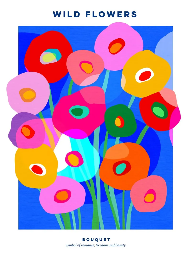 POSTER BOUQUET DI PAPAVERI BOLD & WILD - BLU COLBOLT poster con telaio in legno da Dominique Vari