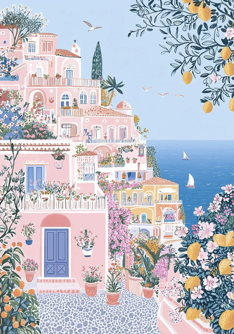 Positano Amalfi Coast, Italian art, La Dolce Vita tela con Cornice a cassetta da Gaia