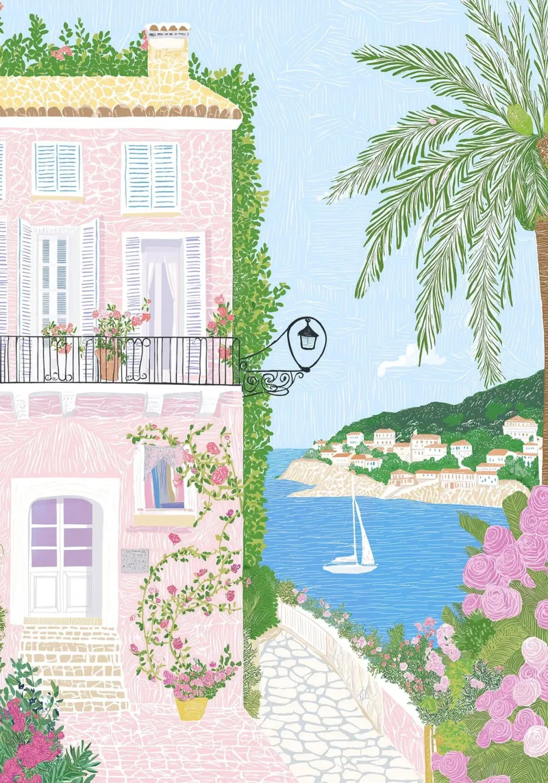 Italiaanse kustkunst, Villa Print Comomeer, La dolce Vita canvas met Baklijst van Gaia