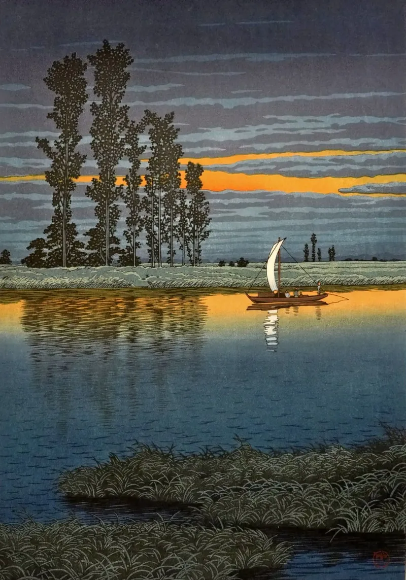 Ukiyo-e: Paesaggio giapponese, Crepuscolo a Ushibori, Hasui poster da Aesthetic Muse