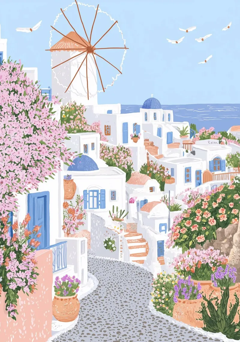 Mykonos, Grecia, Isole greche, Stampa di viaggio, Poster di viaggio poster con telaio in plastica da Gaia