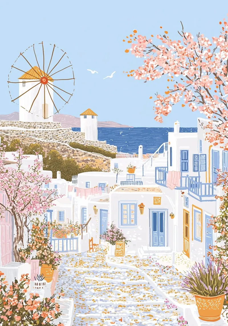 Poster Mykonos Grecia, Mercato dei fiori, Isole greche pellicola backlit da Gaia