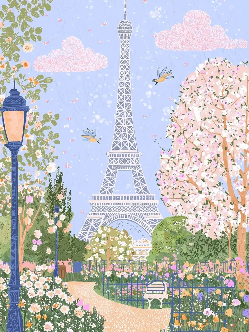 Poster di Parigi, Poster di viaggio di Parigi, Mercato dei fiori poster con telaio in legno da Gaia