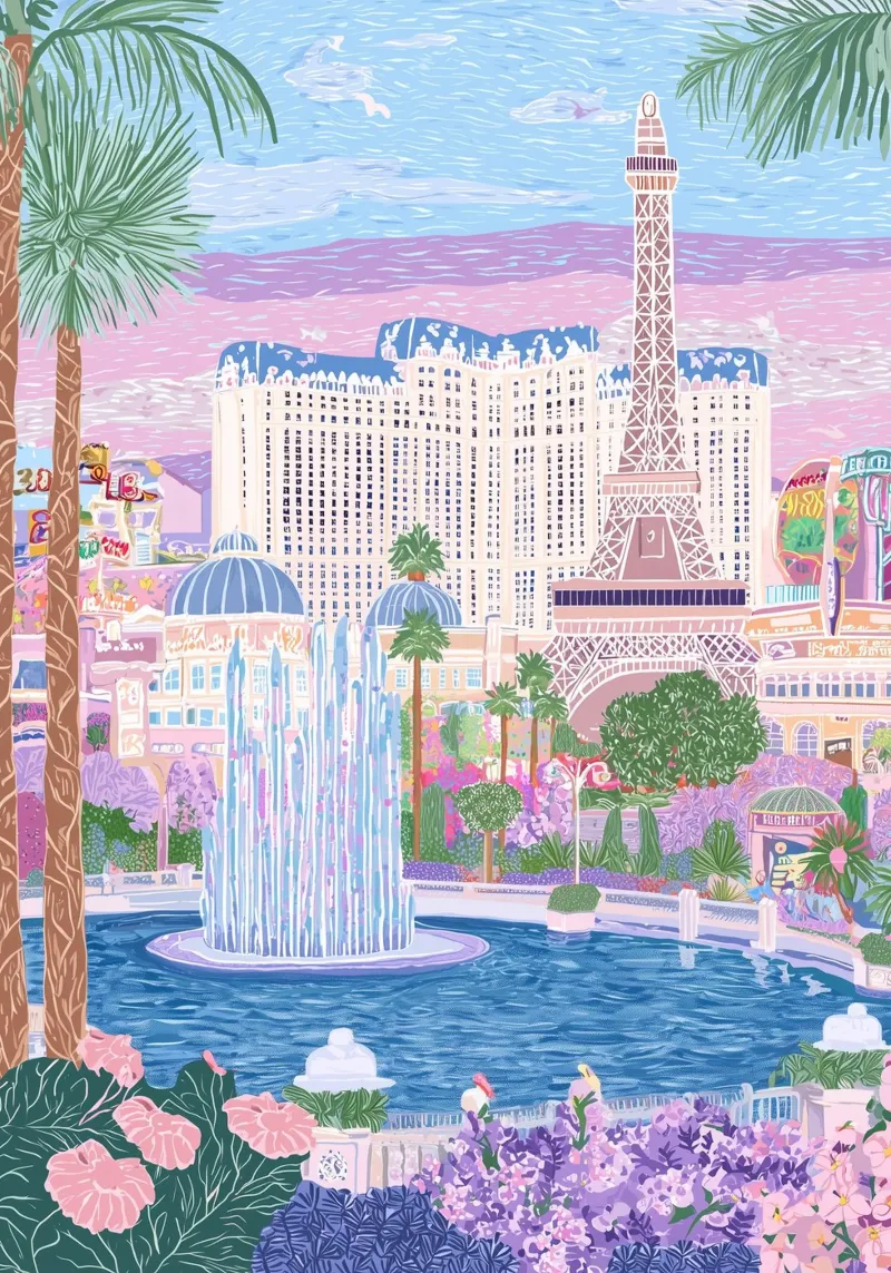 Las Vegas, Reisposter, Levendige Poster, Hippe Muurkunst canvas met Baklijst van Gaia
