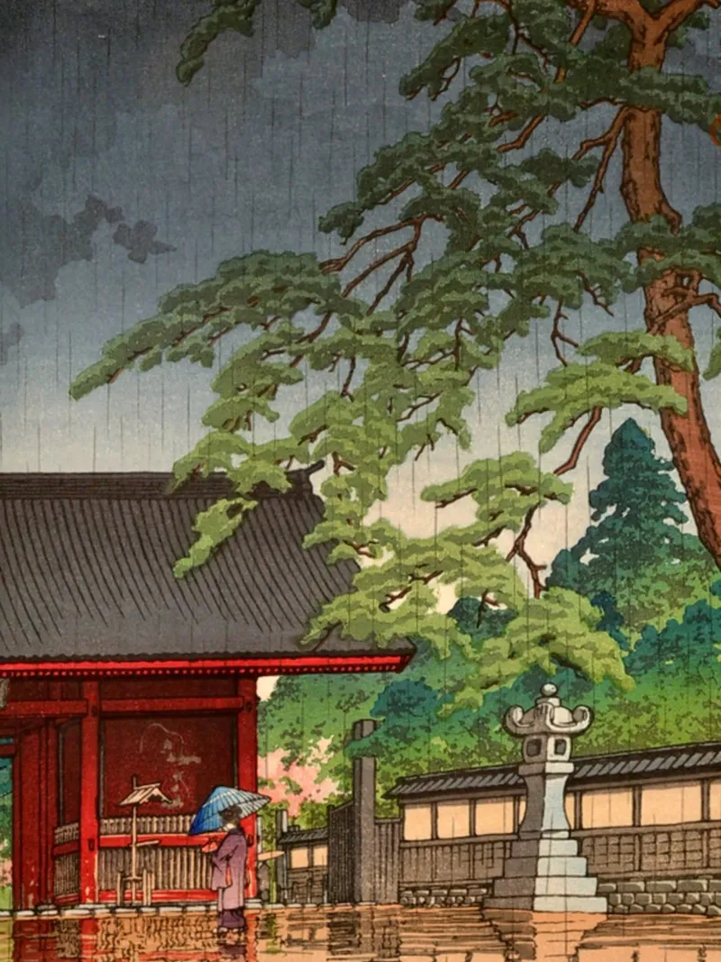 Ukiyo-e: Paesaggio giapponese, Pioggia di primavera a Gokoku-ji Hasui alluminio dibond da Aesthetic Muse