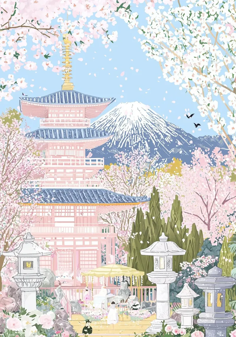 Kyoto Giappone, poster di viaggio, poster dei ciliegi in fiore poster con telaio in legno da Gaia