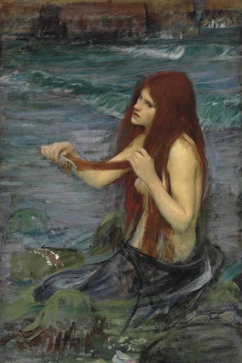 John William Waterhouse - Een zeemeermin (schets) canvas met Baklijst van Timeless Artworks