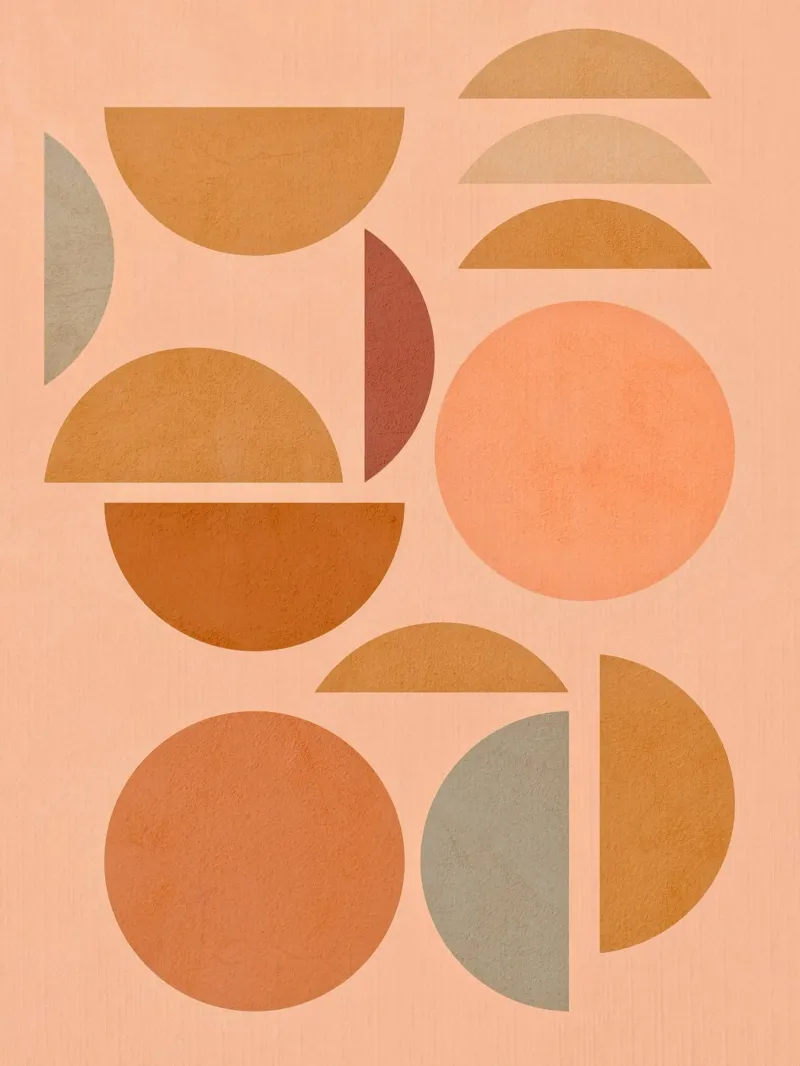 Gioco geometrico bohémien Sole e Luna - Colori pastello della terra poster con telaio in plastica da Dominique Vari Abstract