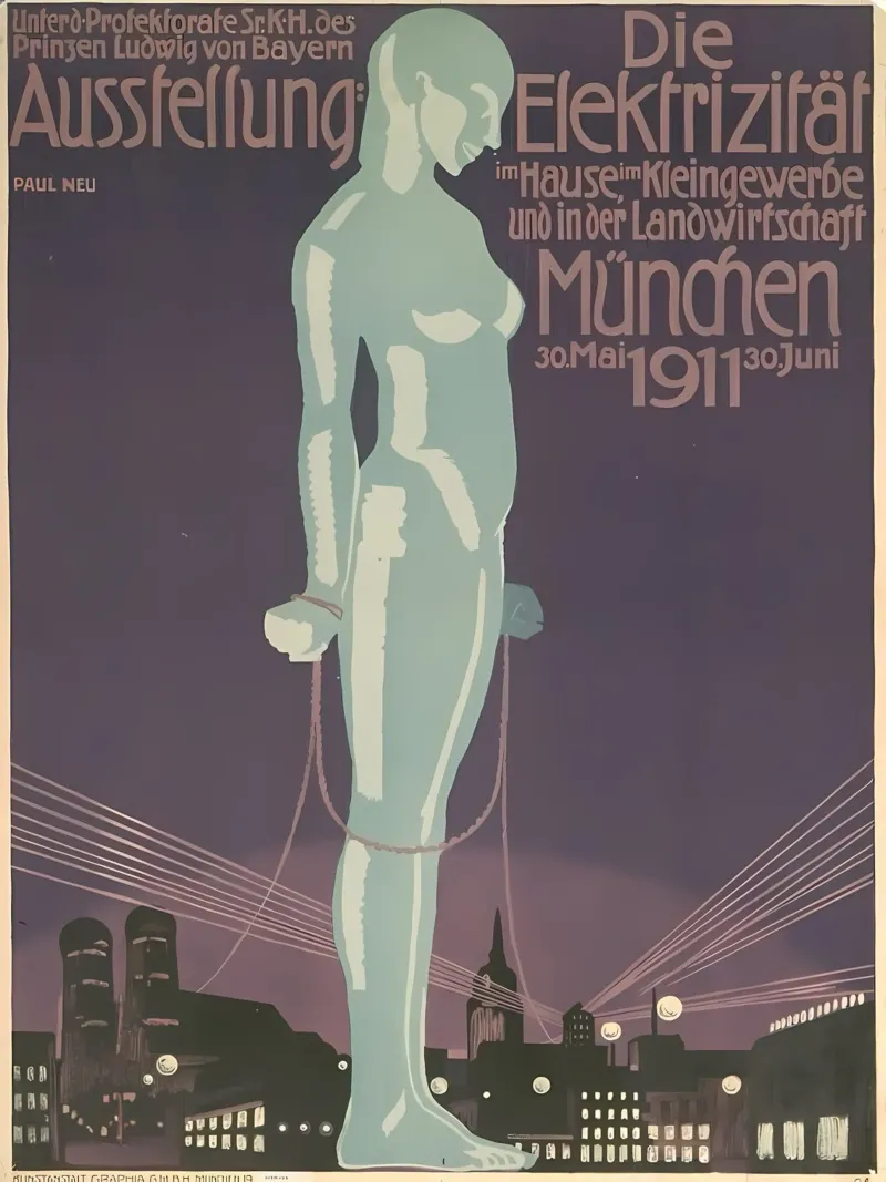 Mostra Die Elektrizitat Munchen 1911 poster con telaio in legno da bonglantrungmuoi